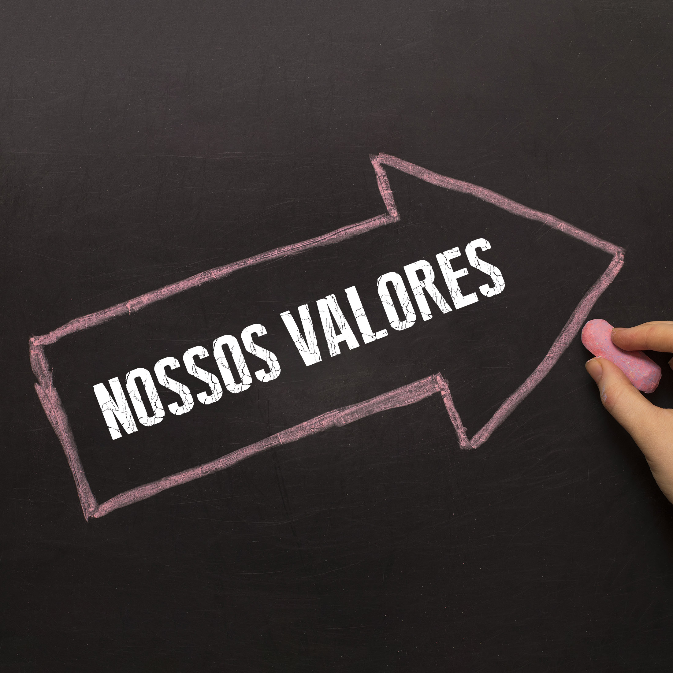 Our Values - Chalkboard with arrow on black background